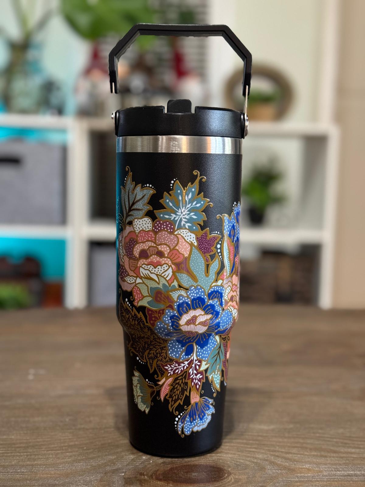 Batik-Style 30oz Tumbler With Handle Lid