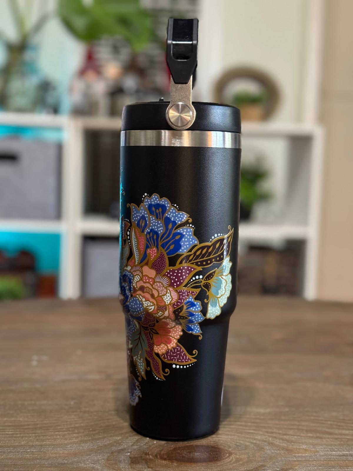 Batik-Style 30oz Tumbler With Handle Lid