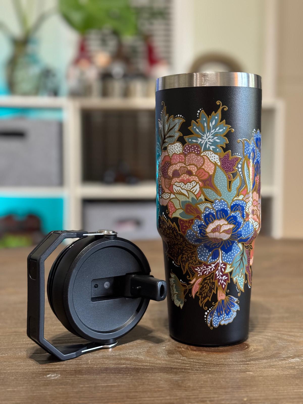 Batik-Style 30oz Tumbler With Handle Lid