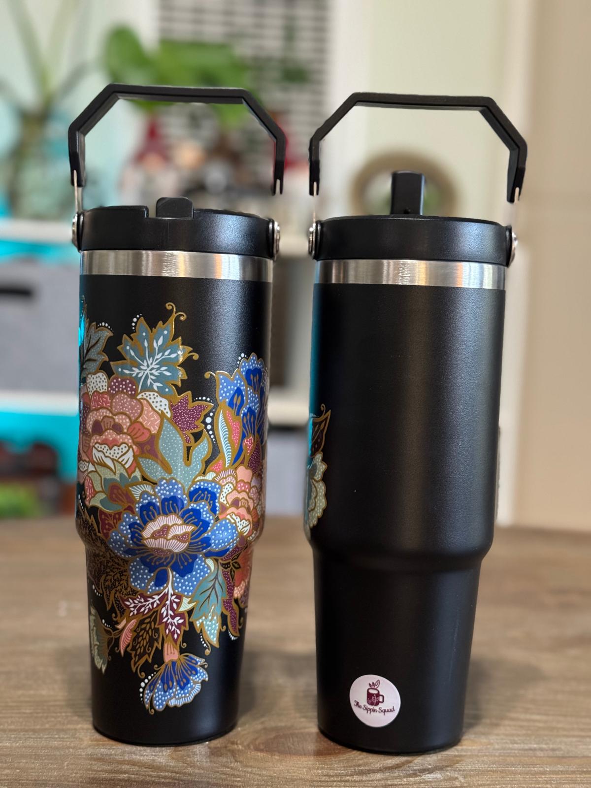 Batik-Style 30oz Tumbler With Handle Lid