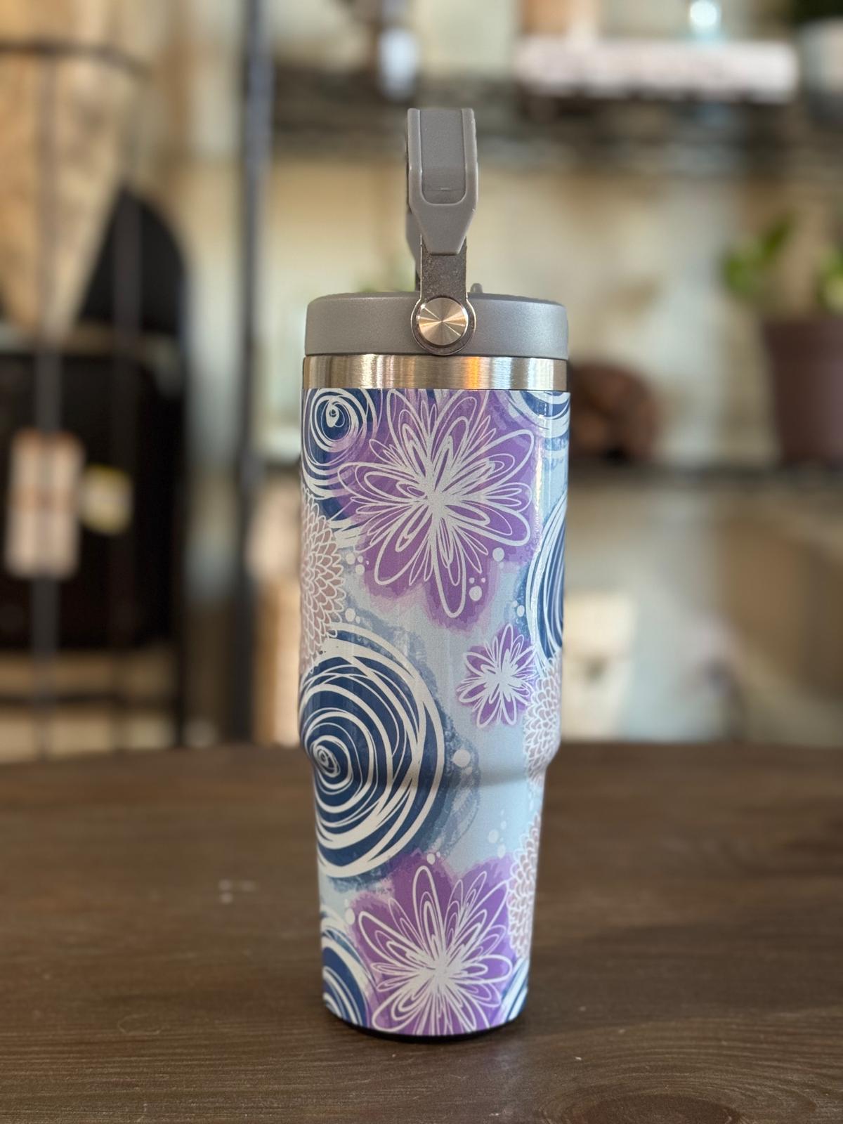 Batik-Style 30oz Tumbler With Handle Lid