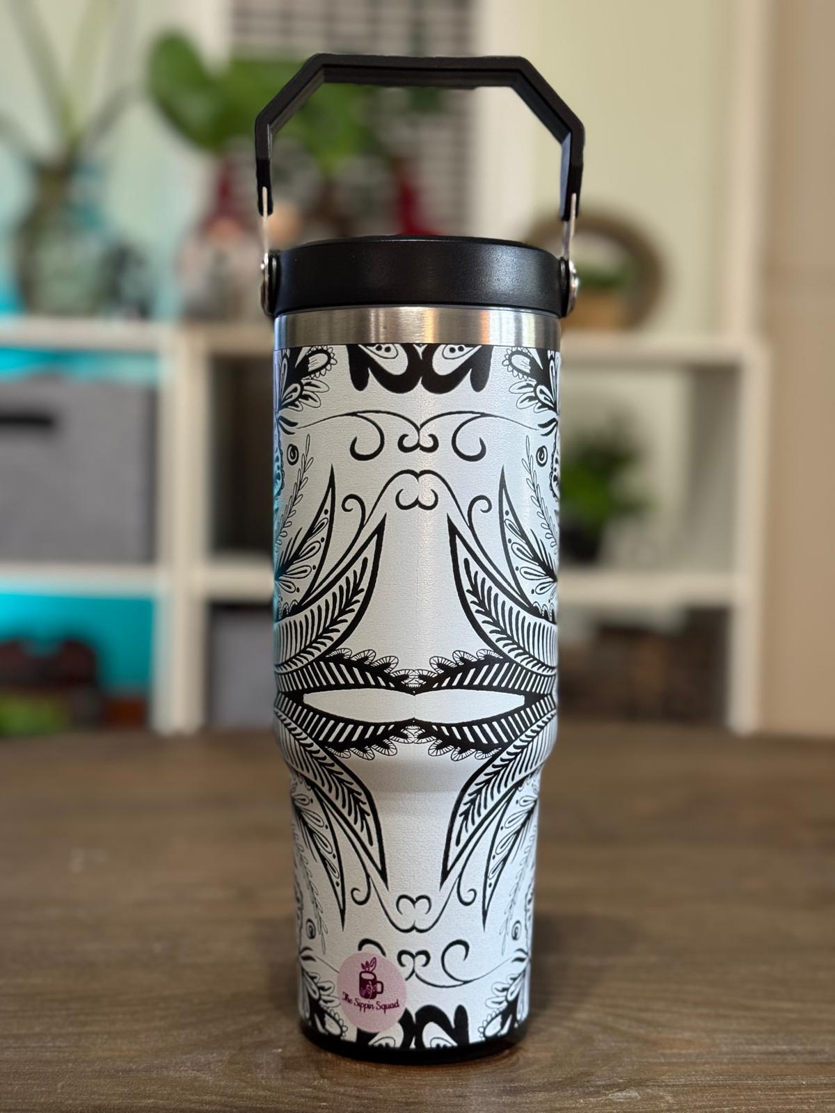 Batik-Style 30oz Tumbler With Handle Lid