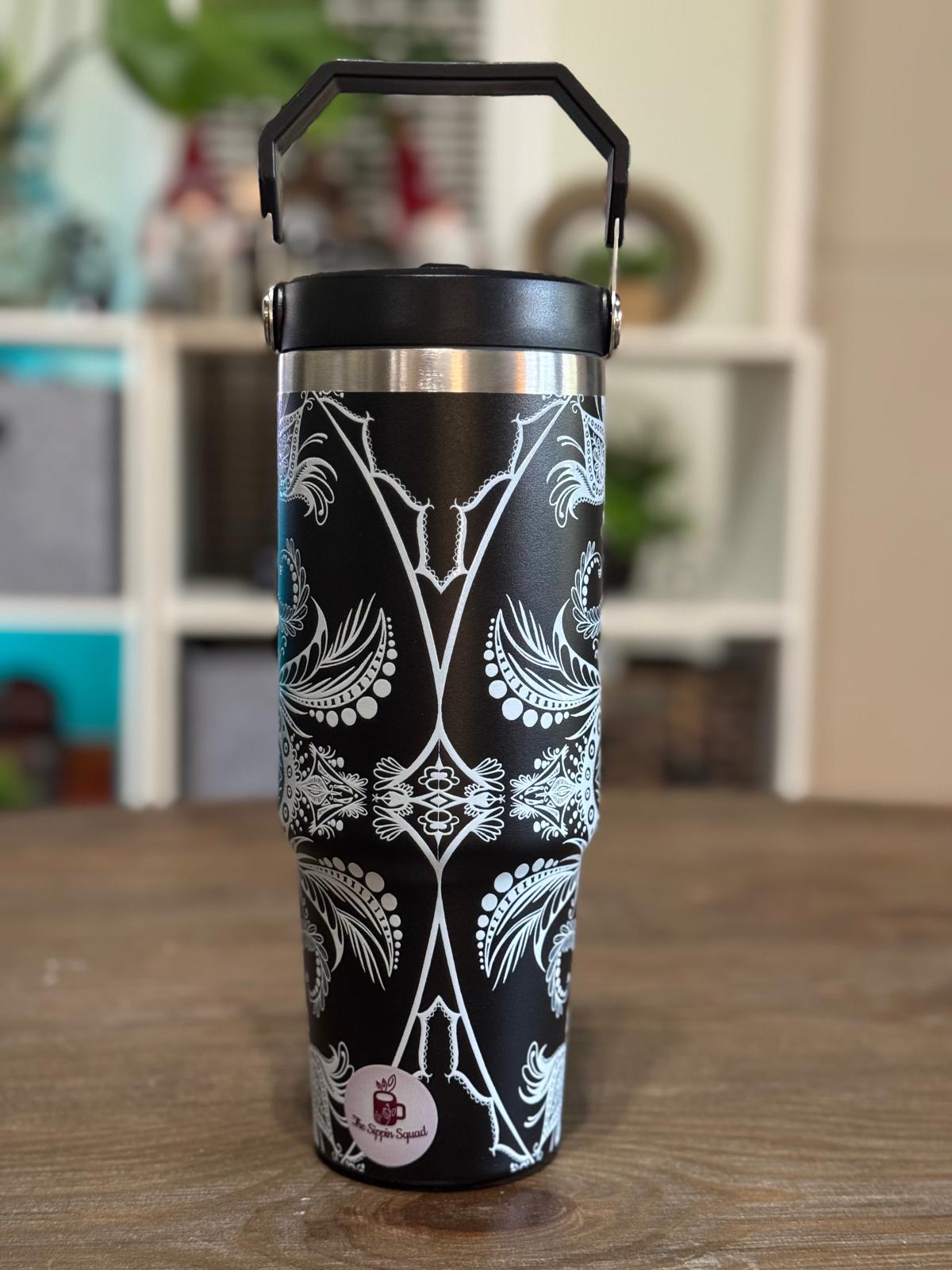 Batik-Style 30oz Tumbler With Handle Lid