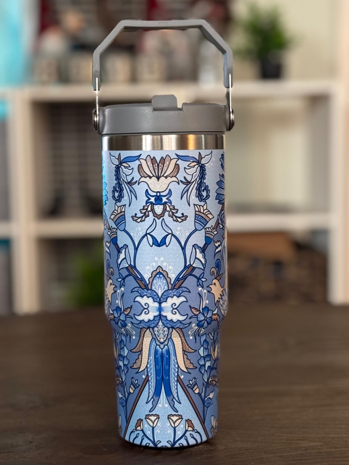 Batik-Style 30oz Tumbler With Handle Lid