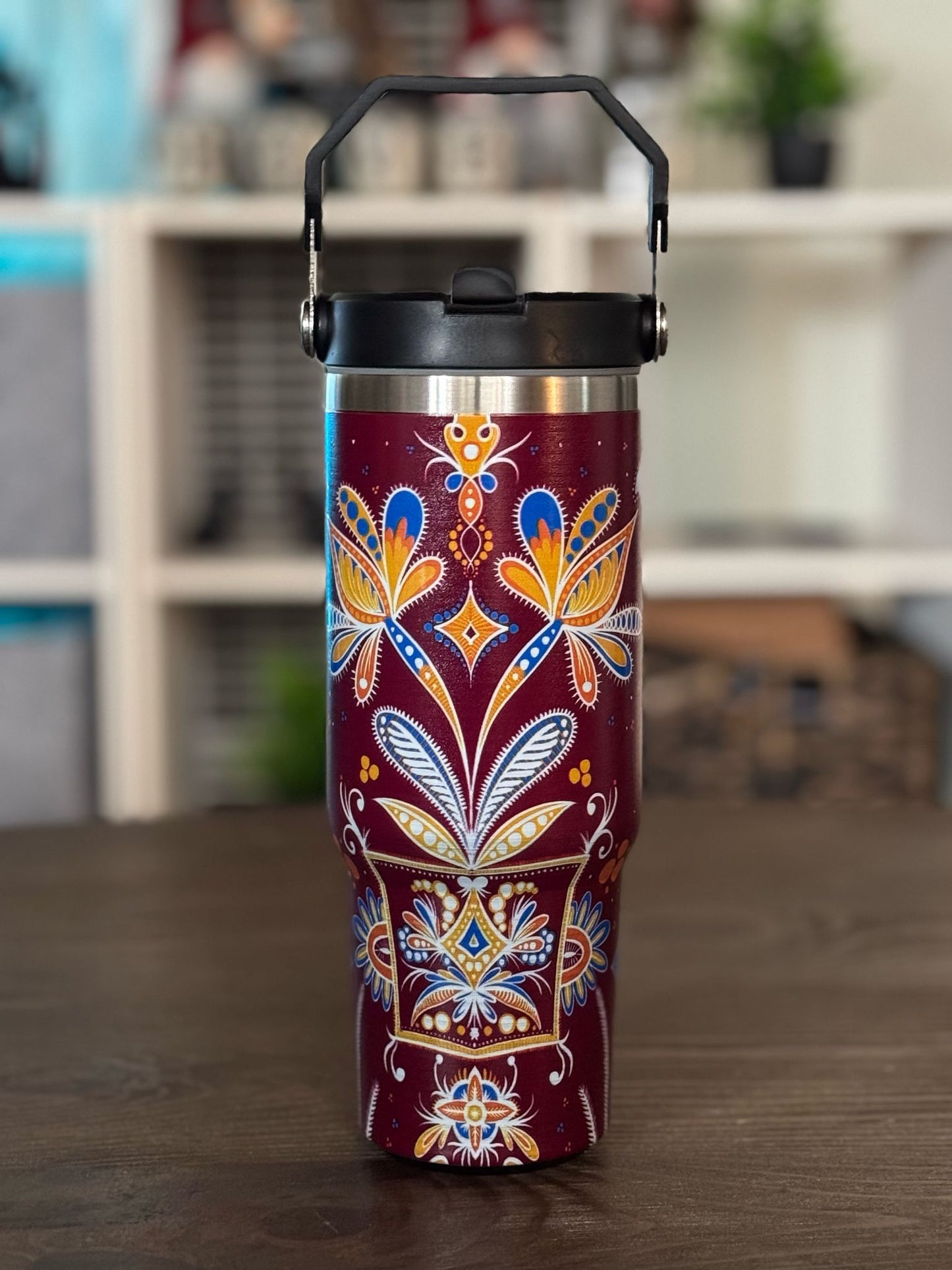 Batik-Style 30oz Tumbler With Handle Lid