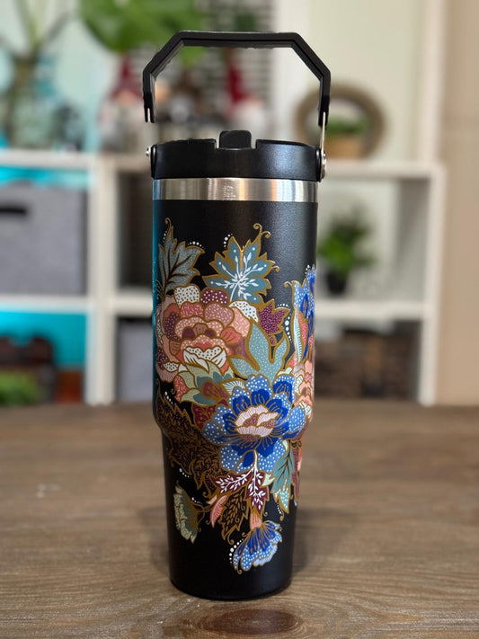 Batik-Style 30oz Tumbler With Handle Lid