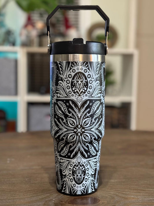 Batik-Style 30oz Tumbler With Handle Lid