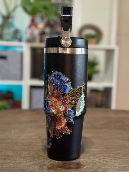 Batik-Style 30oz Tumbler With Handle Lid